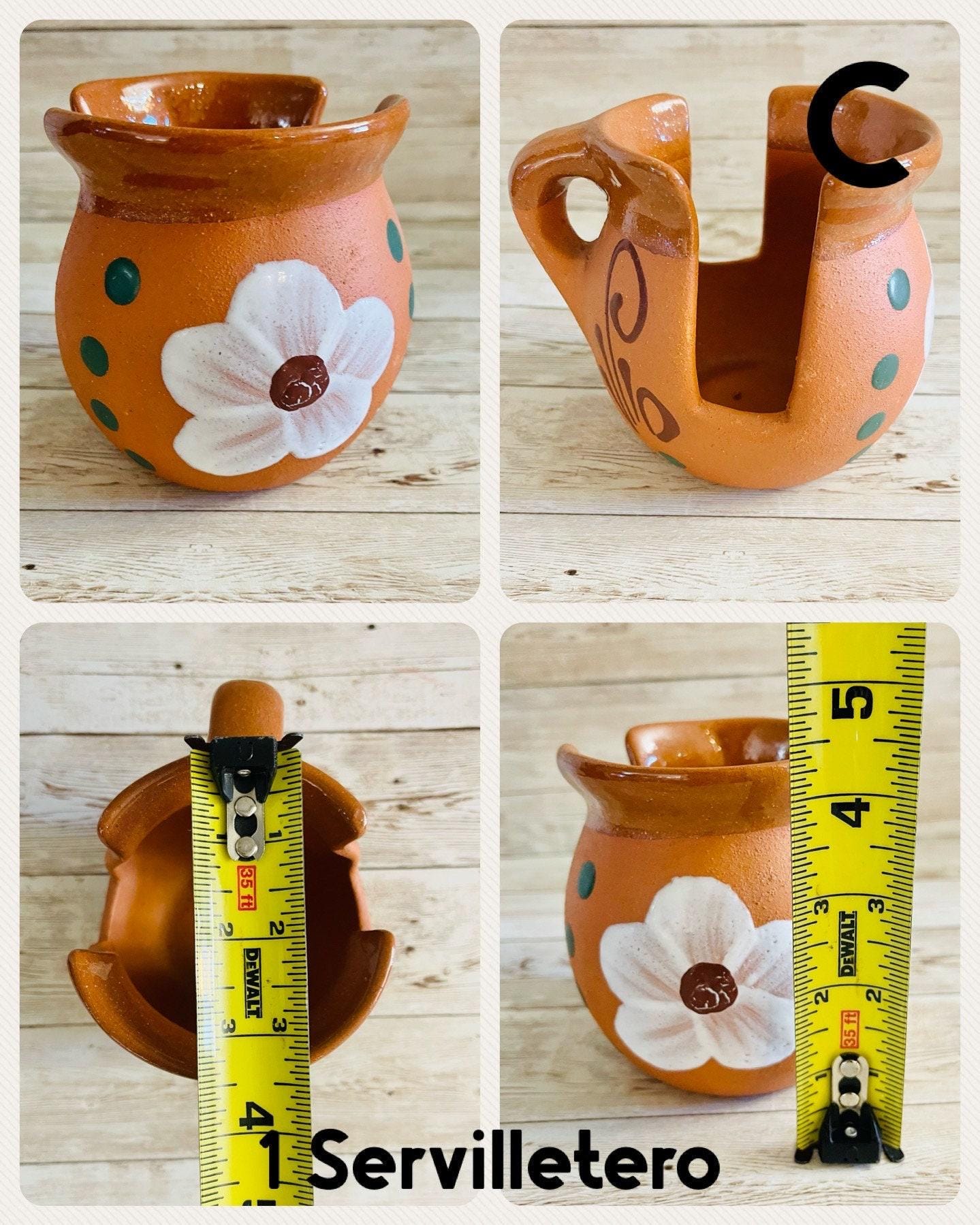 Servilletero y Cazuelita de Barro Mexicano Mexican Clay Napkin Holder and Casserole