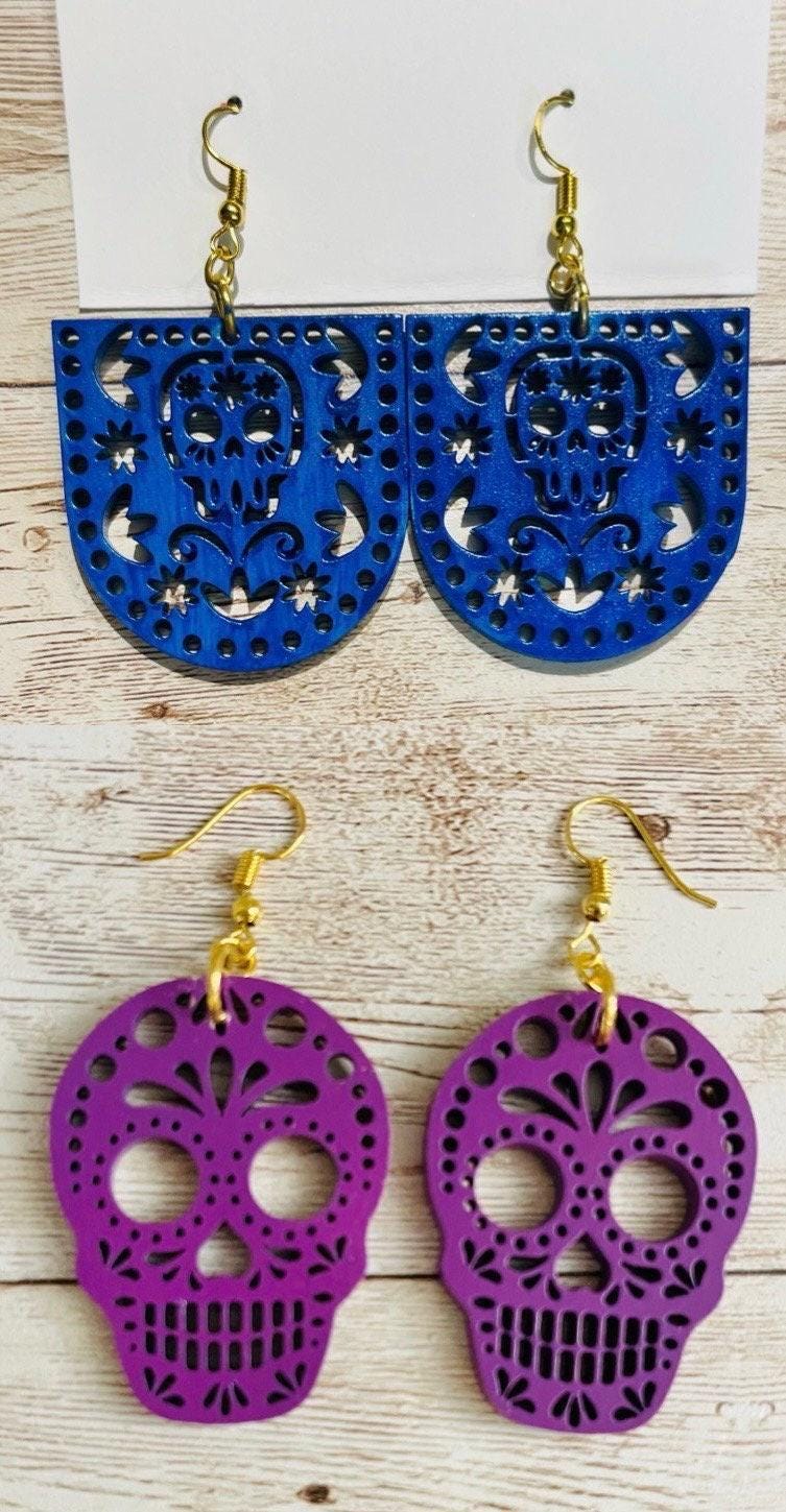 2x Day of the Dead Earrings 2 Pares de Aretes de Dia de Muerto