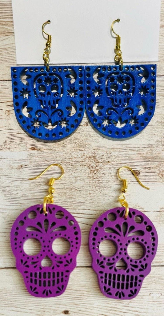 2x Day of the Dead Earrings 2 Pares de Aretes de Dia de Muerto