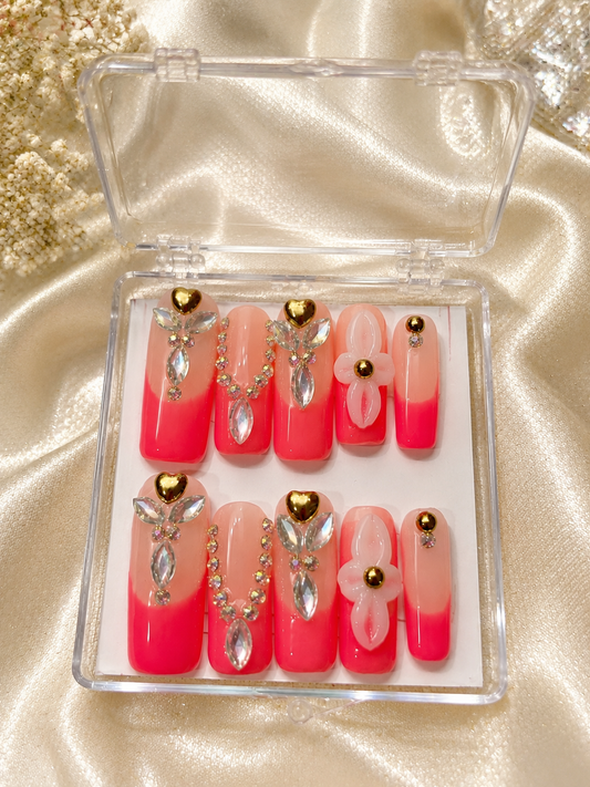 Neon Sunset Heart French Press-On Nails Size Medium