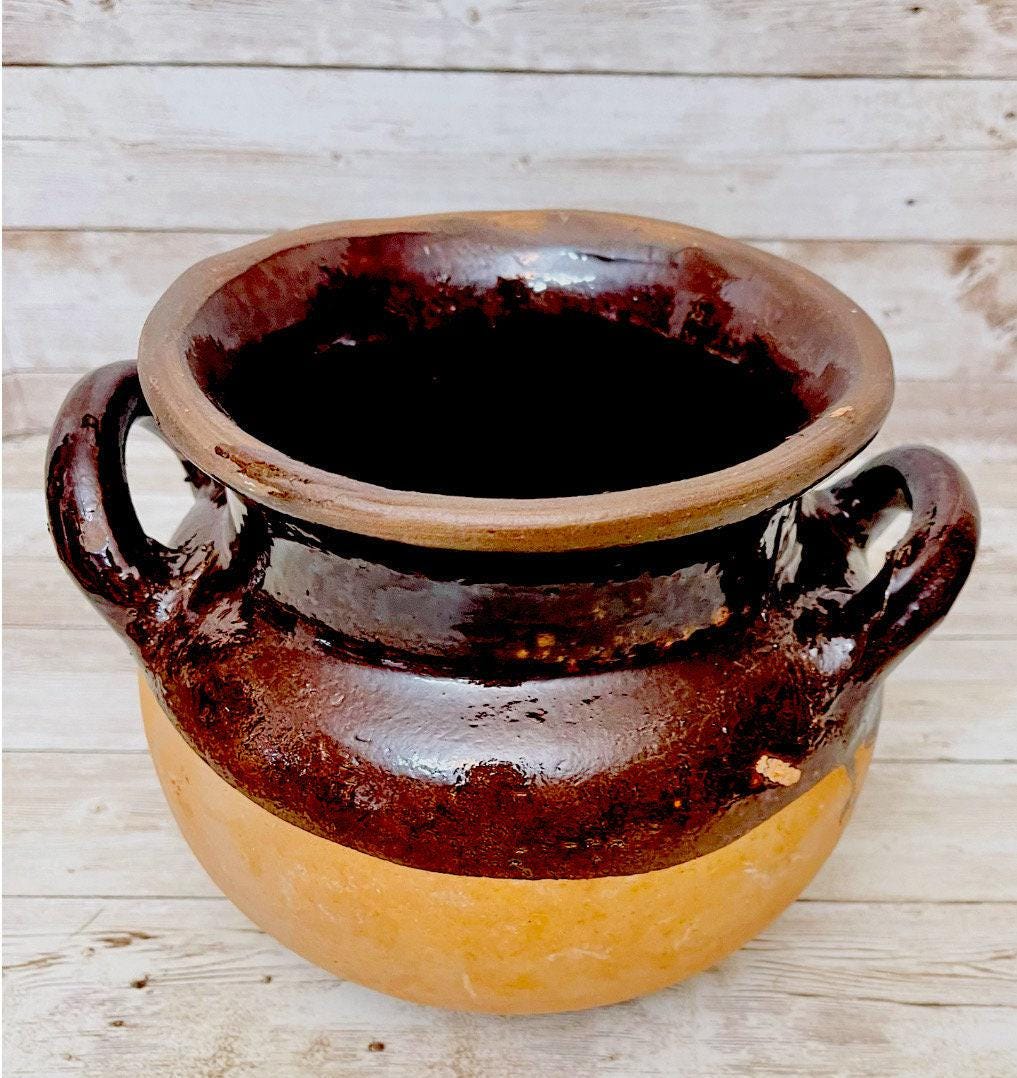 2x Olla de Barro Vidriado Chocolatera oh Frijolera 2x Terra Cota Bean Hot Chocolote Pots 6 & 5 Inches Tall