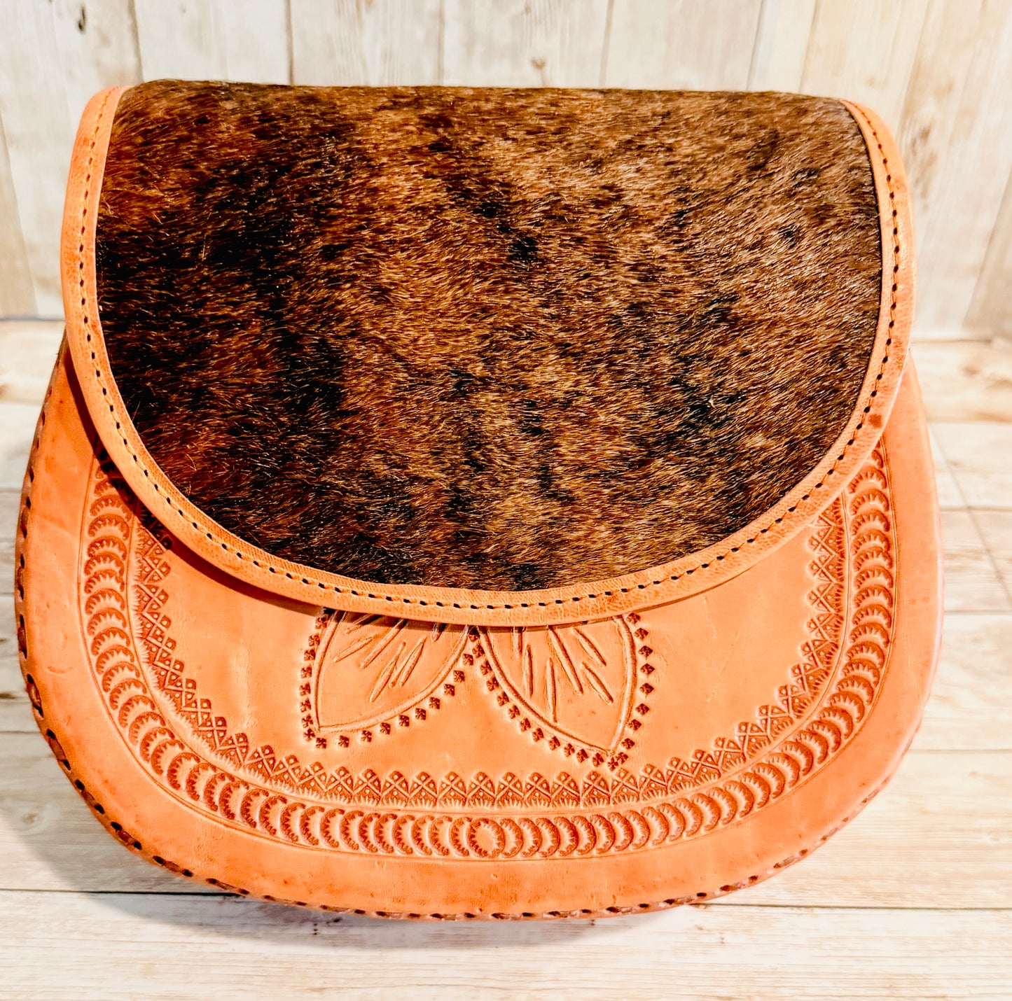 Mexican Leather Cowhide Western Tooled Handbag Bolsa Mexicana de Piel