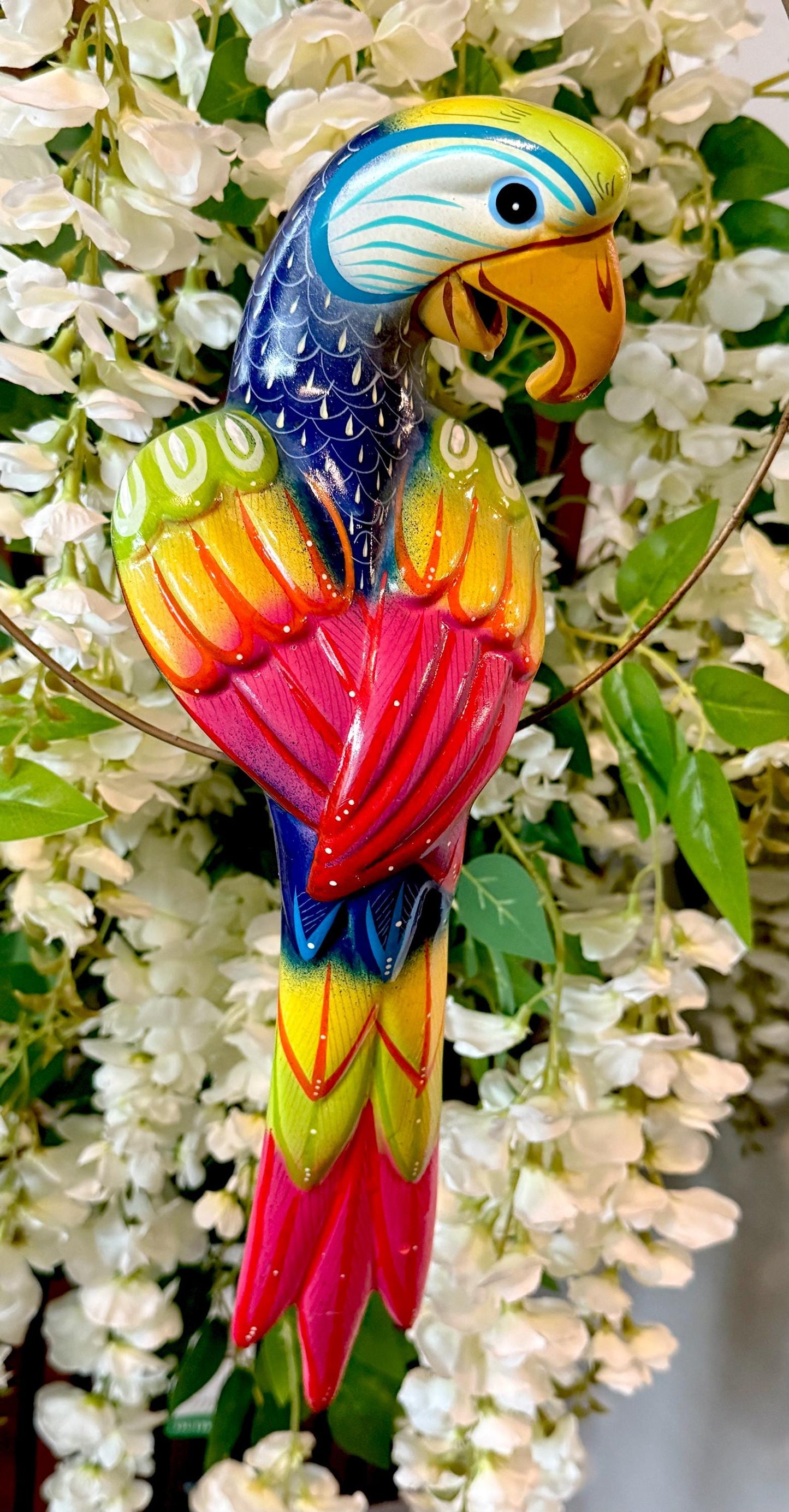 Hanging Exotic Bird in Ring Mexican Pottery Ceramic Pajaro De Cerámica