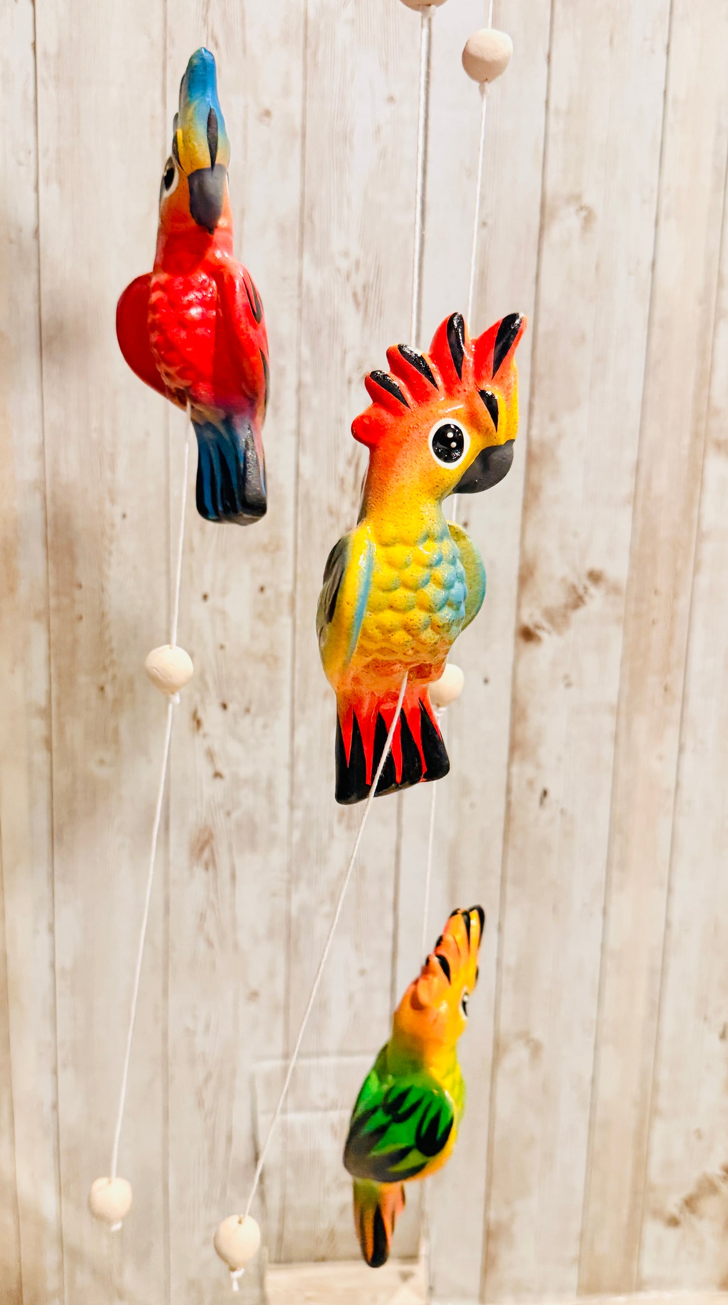 Mexican Ceramic Parrot Wind Chime Campana de Viento Mexicana de Cotorritos