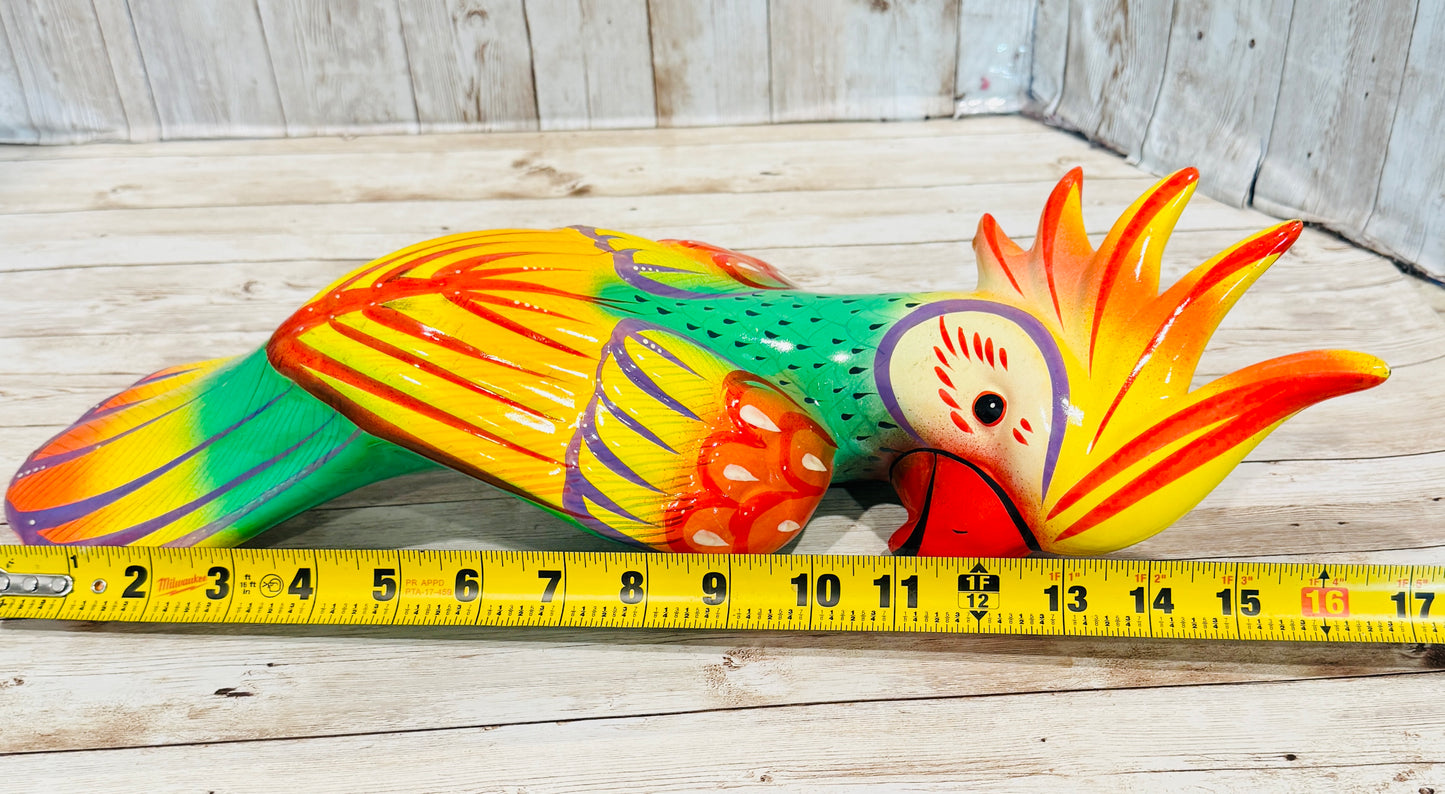 Mexican Exotic Ceramic Bird on a Perch Pajaro Mexicano de Ceramic en Aro
