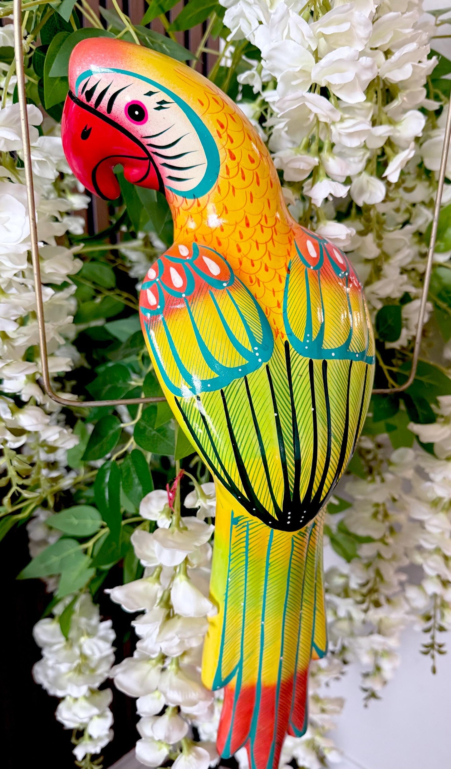 Hanging Exotic Bird in Ring Mexican Pottery Ceramic Pajaro De Cerámica