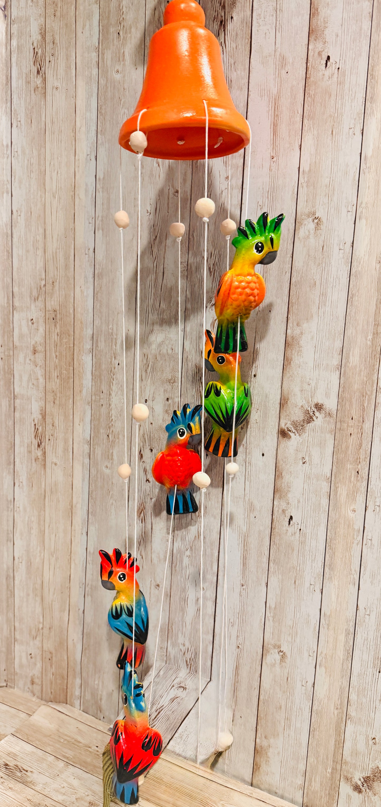 Mexican Ceramic Parrot Wind Chime Campana de Viento Mexicana de Cotorritos