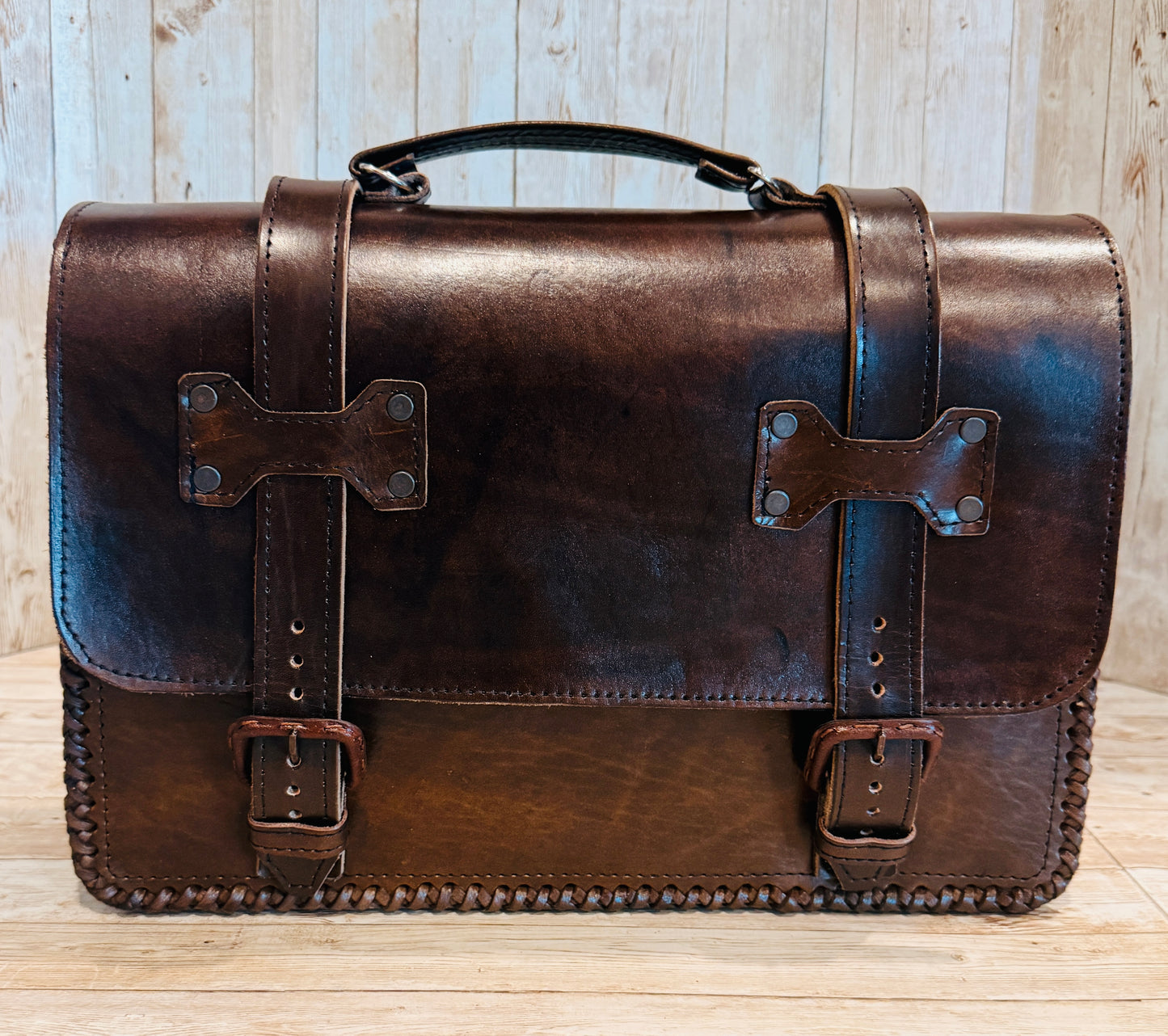 Mexican Leather Portfolio Briefcase Hand Tooled Aztec Calendar Laptop Bag Business Case Handmade Leather