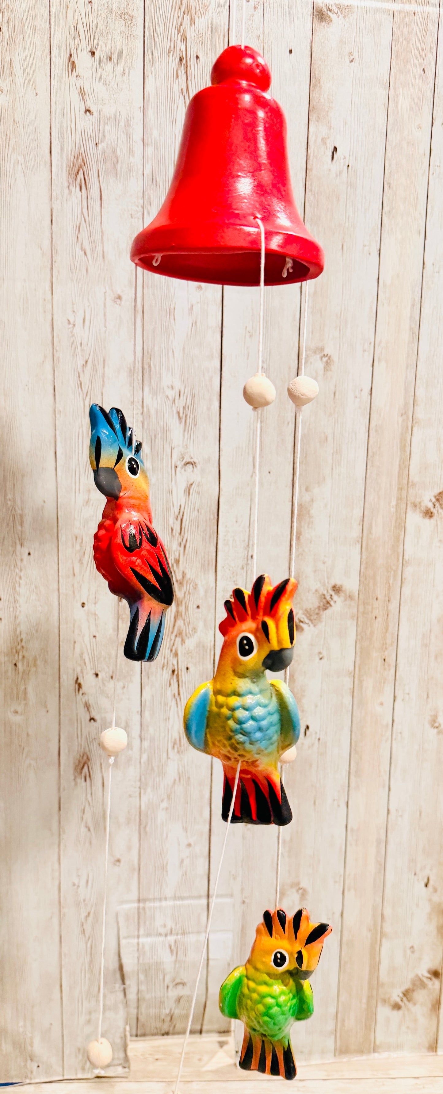 Mexican Ceramic Parrot Wind Chime Campana de Viento Mexicana de Cotorritos
