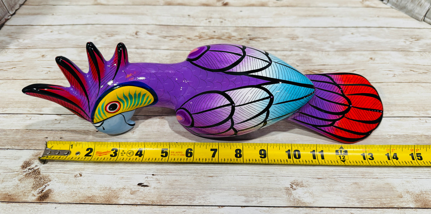 Mexican Exotic Ceramic Bird on a Perch Pajaro Mexicano de Ceramic en Aro