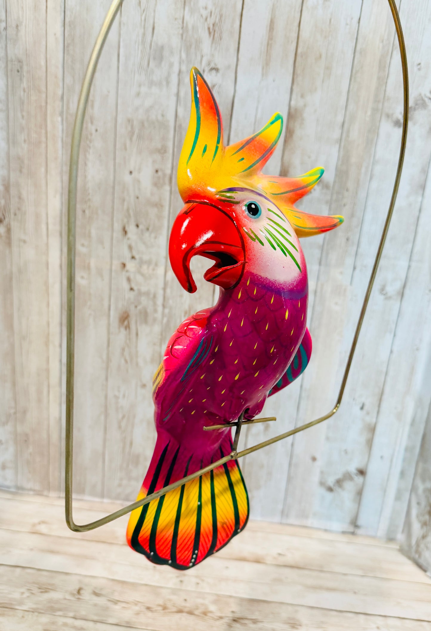 Mexican Exotic Ceramic Bird on a Perch Pajaro Mexicano de Ceramic en Aro