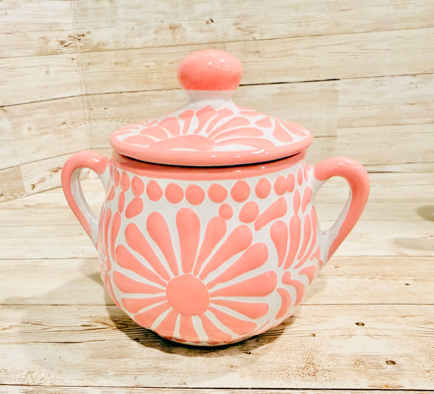 Mexican Pink Talavera Coffeepot Teapot Set with Sugar Bowl and Serving Dish with Lid Talavera Rosa Tetera con Azucarera y Charola Chica para Servir