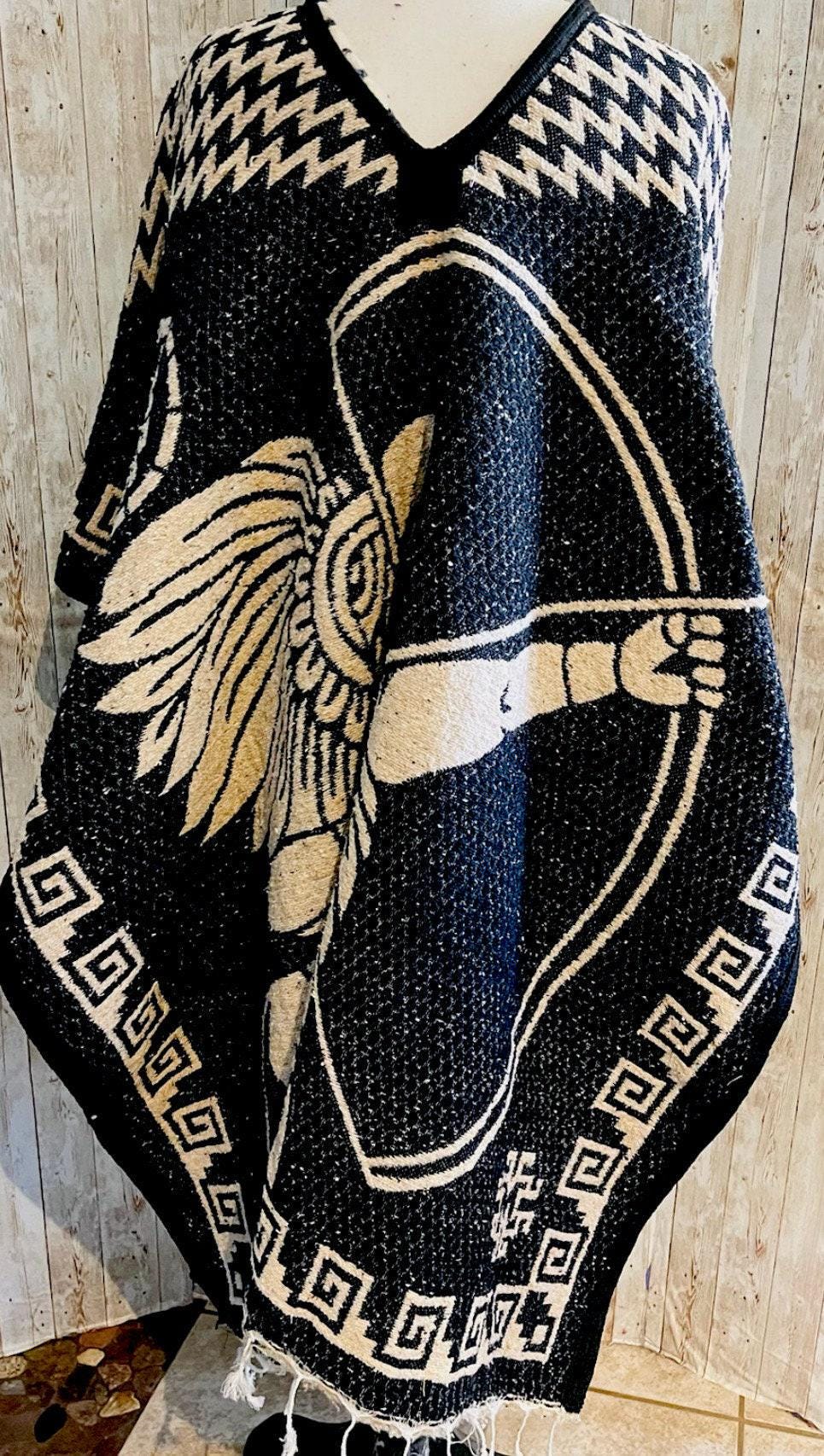 Mexican Poncho Gavan De Calendario Azteca y Guerrero Mexican PONCHO Aztec Calendar/Warrior