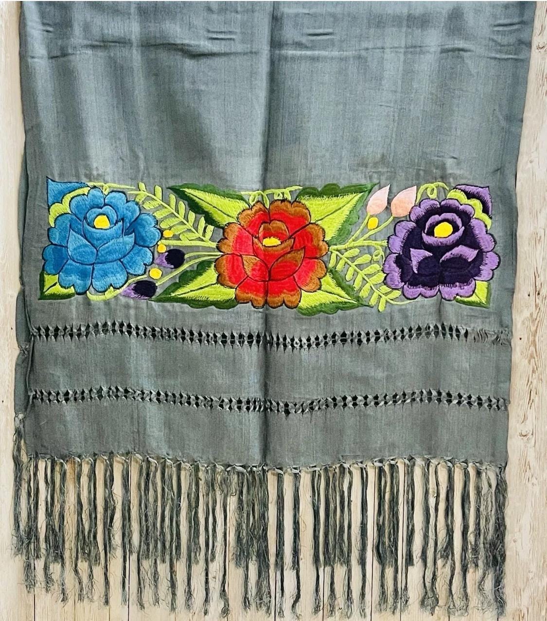 Embroidered Silk Handmade Mexican Shawls Rebosos Bordados en Ceda