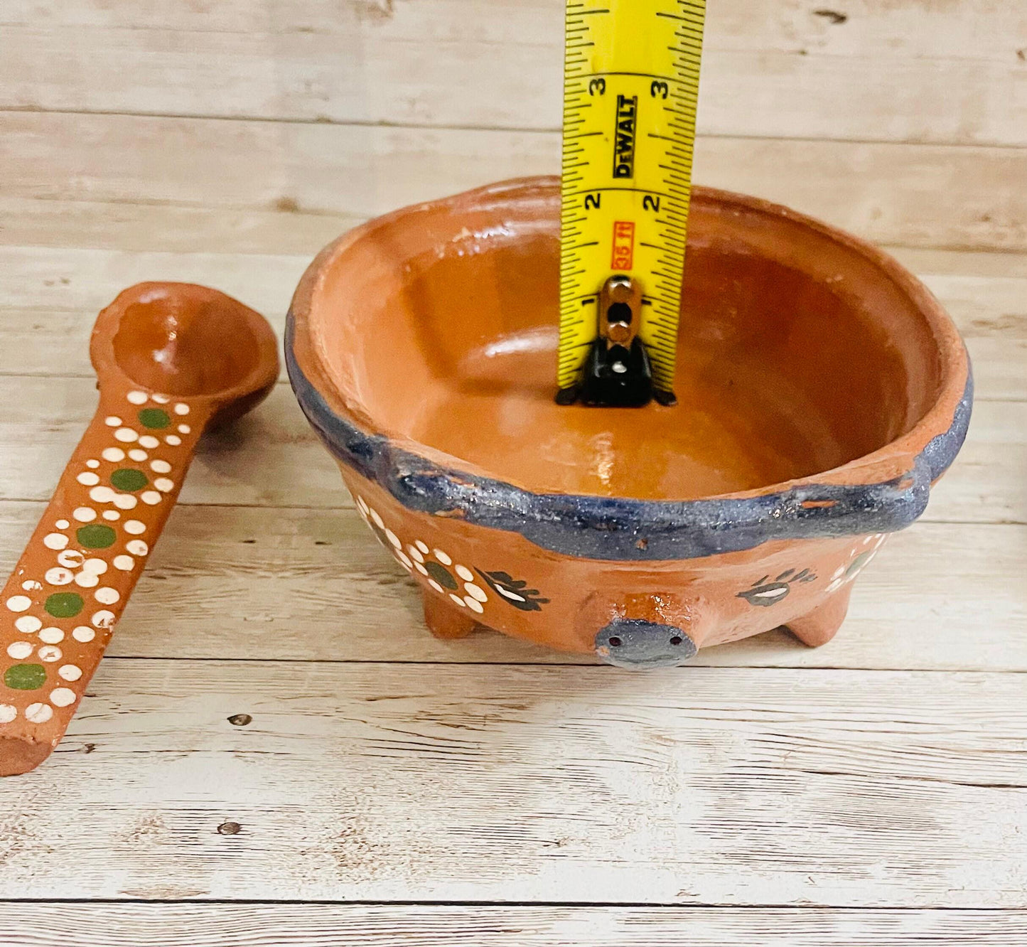 Terra Cotta Mexican Pottery Salsa Pig Bowl with Spoon Salsera de Barro Mexicana de Marranito con Cuchara