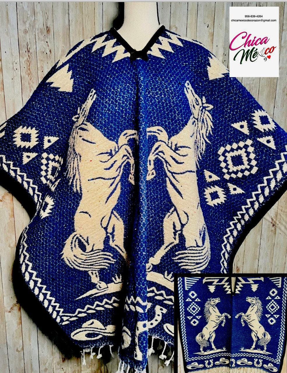Mexican Poncho Gavan Wild Horse Poncho Gavan Sarape Caballos Salvajes
