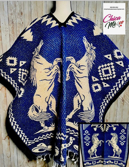 Mexican Poncho Gavan Wild Horse Poncho Gavan Sarape Caballos Salvajes