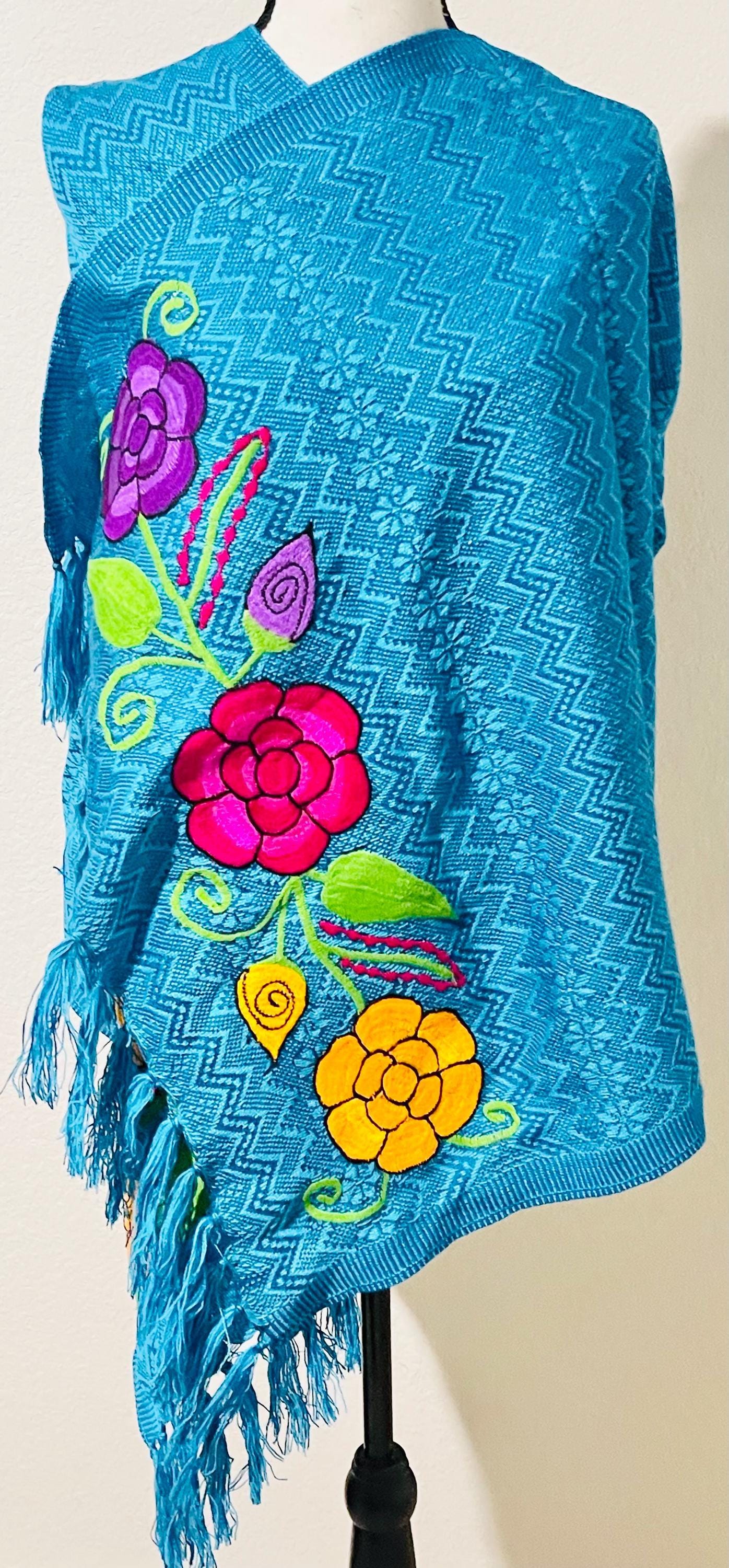Embroidered Handmade Mexican Shawl Reboso Bordados en Telar