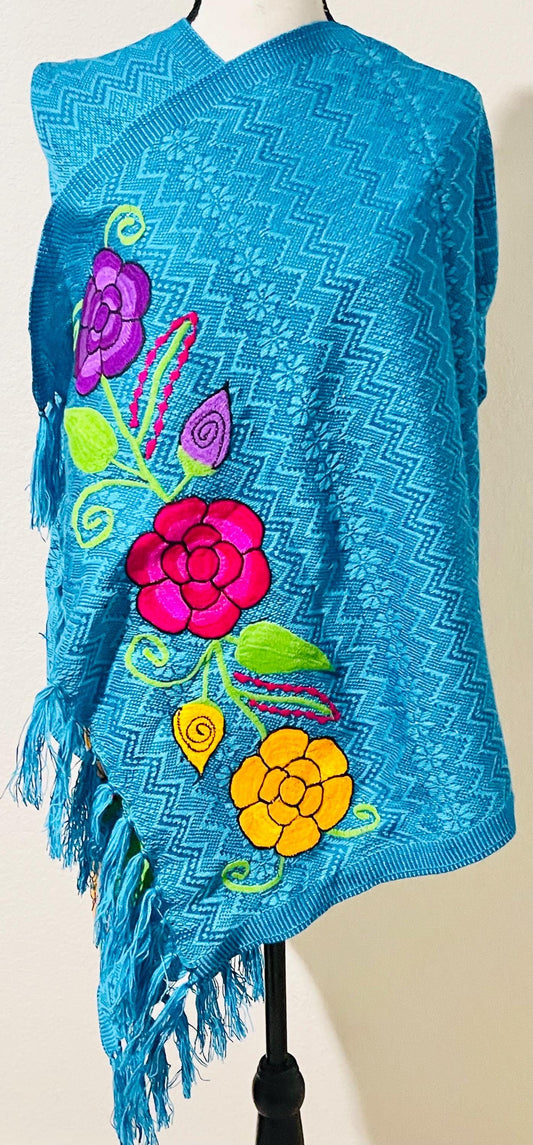 Embroidered Handmade Mexican Shawl Reboso Bordados en Telar