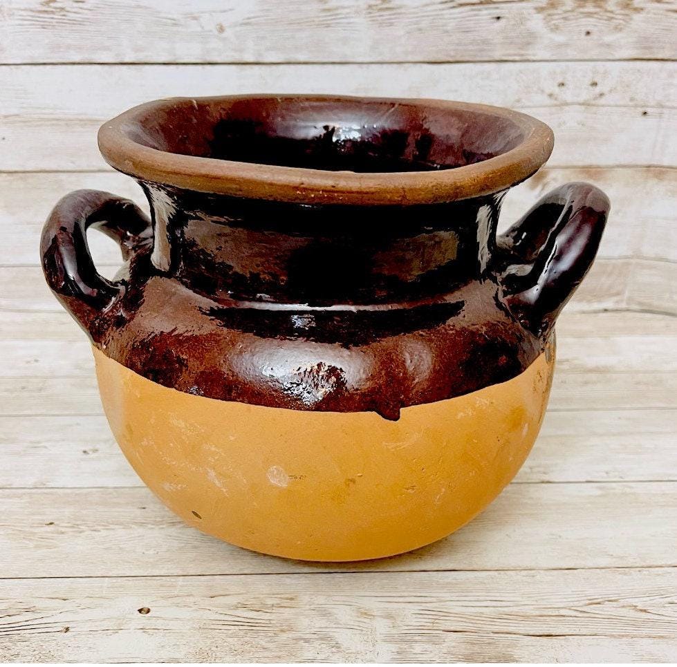 2x Olla de Barro Vidriado Chocolatera oh Frijolera 2x Terra Cota Bean Hot Chocolote Pots 6 & 5 Inches Tall