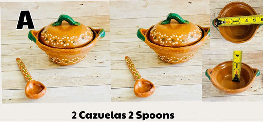 Mexican Casseroles Cazuelas de Barro con Tapa y Cucharas