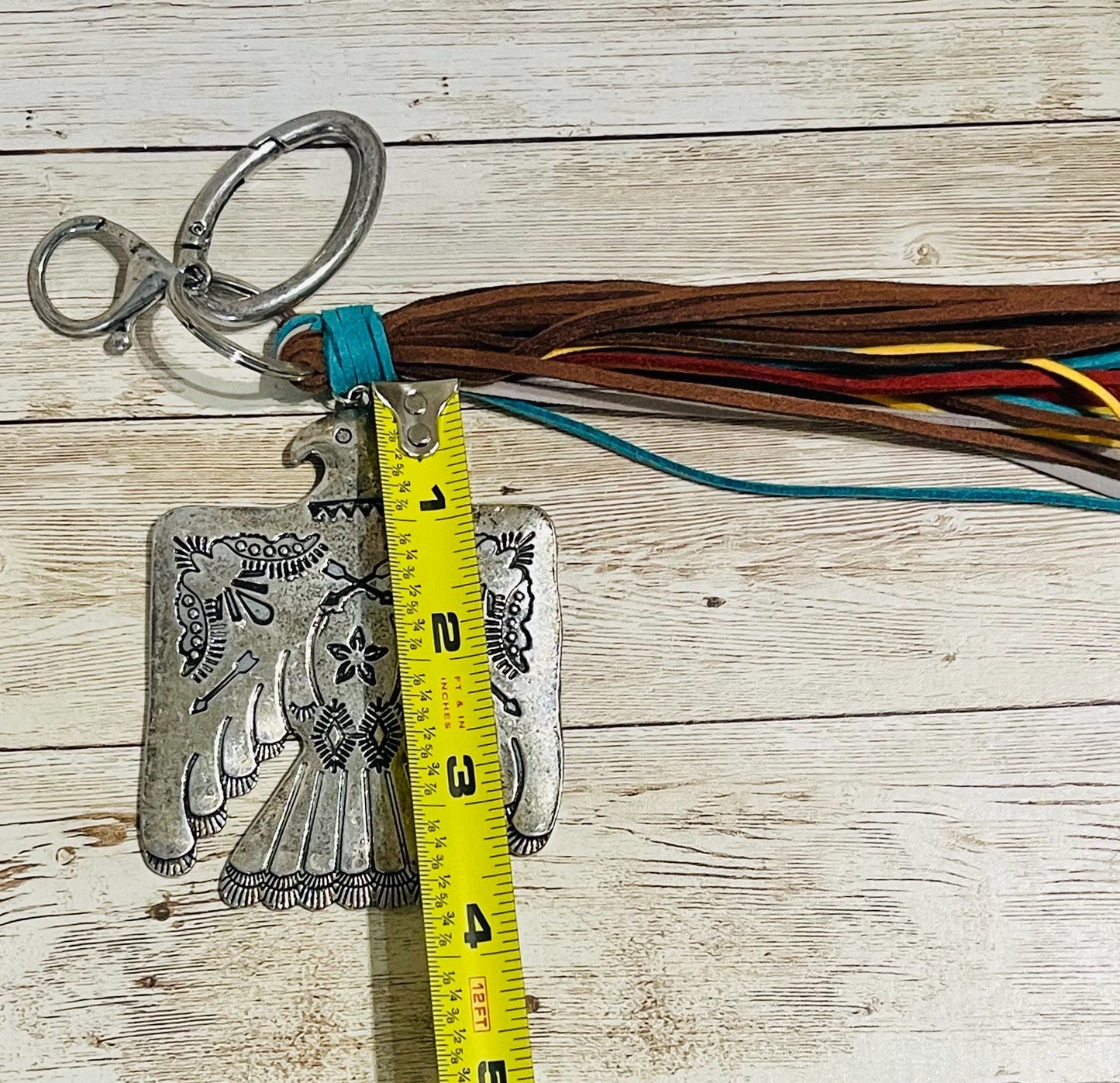 Thunderbird Southwest Western Keychain Key Purse Badge Llavero Pajaro Trueno Nativo con Tiras de Piel