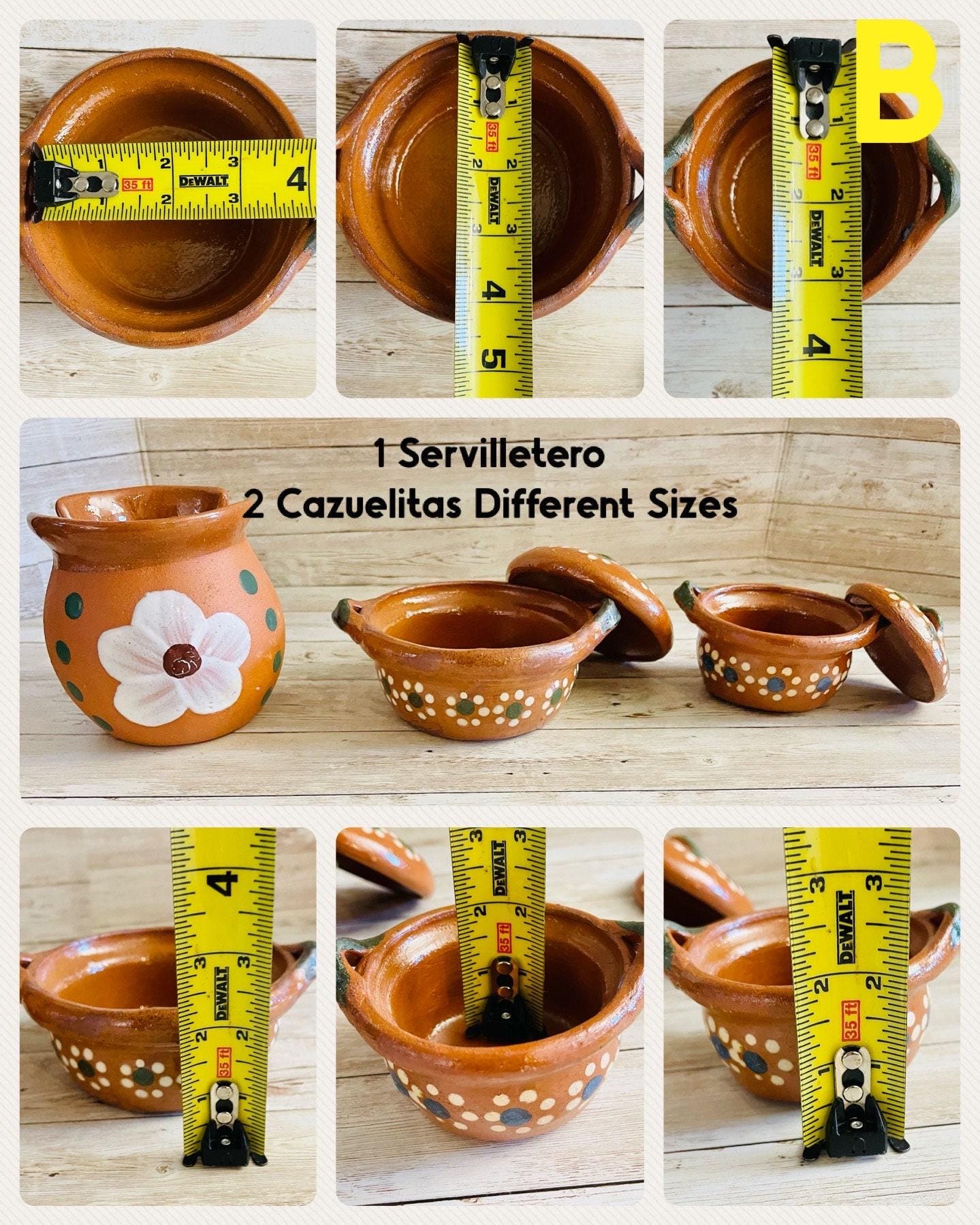 Servilletero y Cazuelita de Barro Mexicano Mexican Clay Napkin Holder and Casserole