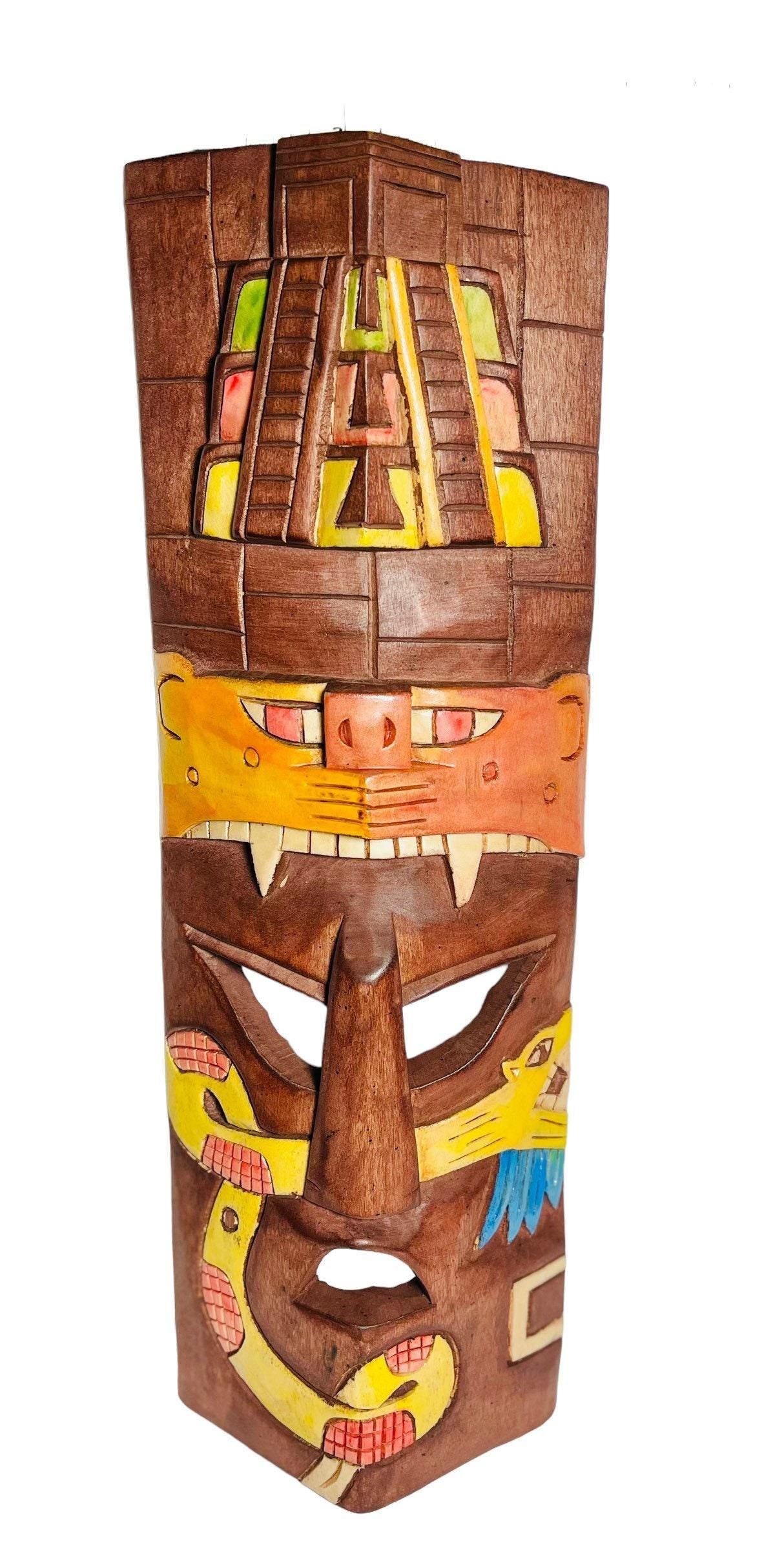 Prehistoric Wooden Mask Mayan Culture Hsnd Carved  Mexican Wall Art Artesanias Mexicana Mascara Maya De Madera