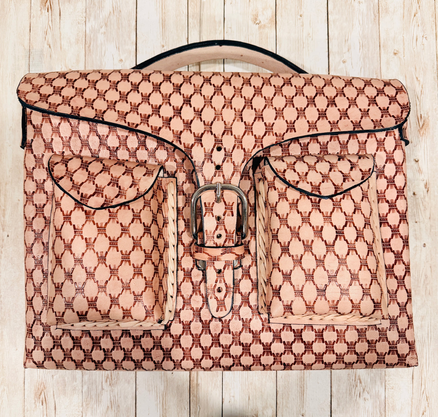 Mexican Leather Portfolio Briefcase Hand Tooled Laptop Bag Business Case Handmade Leather