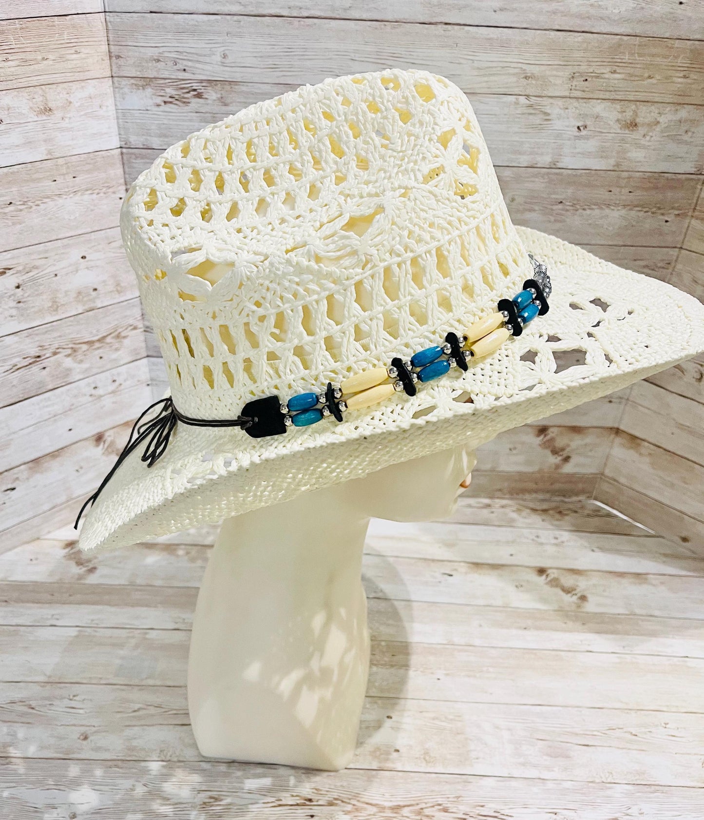 Beige Cowboy Hat One Size Sombrero Negro Vaquero con Toquilla