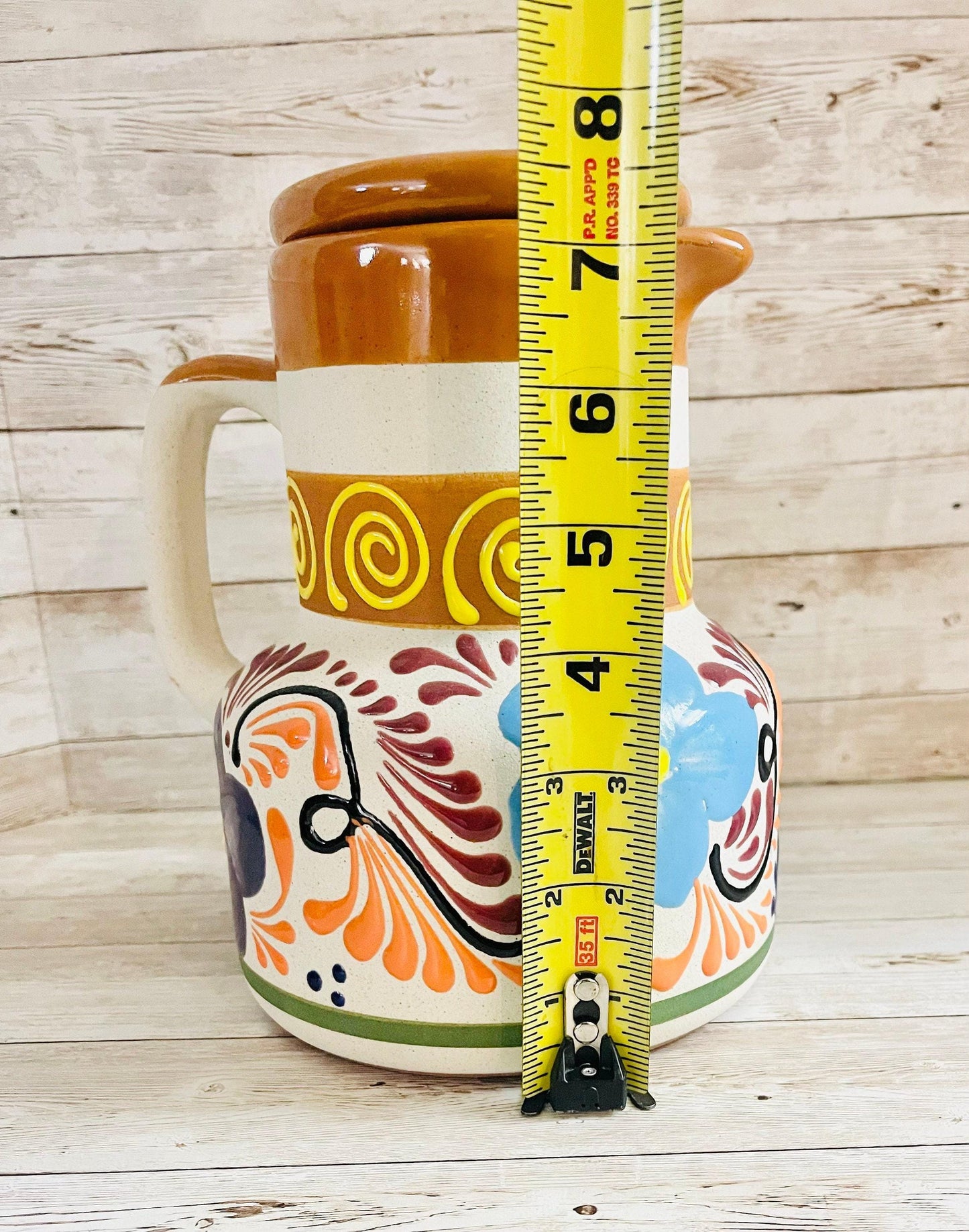 Terra Cotta Mexican Art Pottery CoffeeTea Set Drinkware With 2 Cereal Mugs Jarra Lechera Cafetera Artesanal Mexicana con 2 tazas Cerealeas