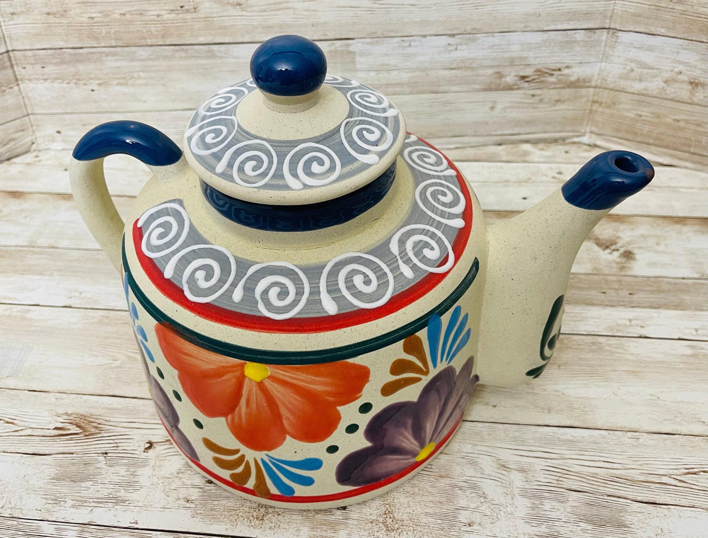 Terra Cotta Mexican Art Pottery CoffeeTea Pot  Jarra Lechera Cafetera Artesanal Mexicana Engove