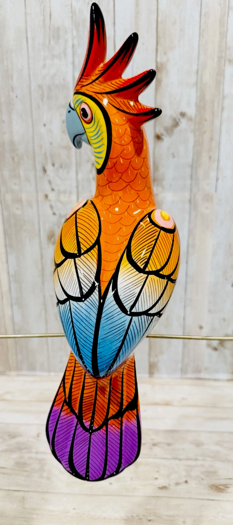 Mexican Exotic Ceramic Bird on a Perch Pajaro Mexicano de Ceramic en Aro