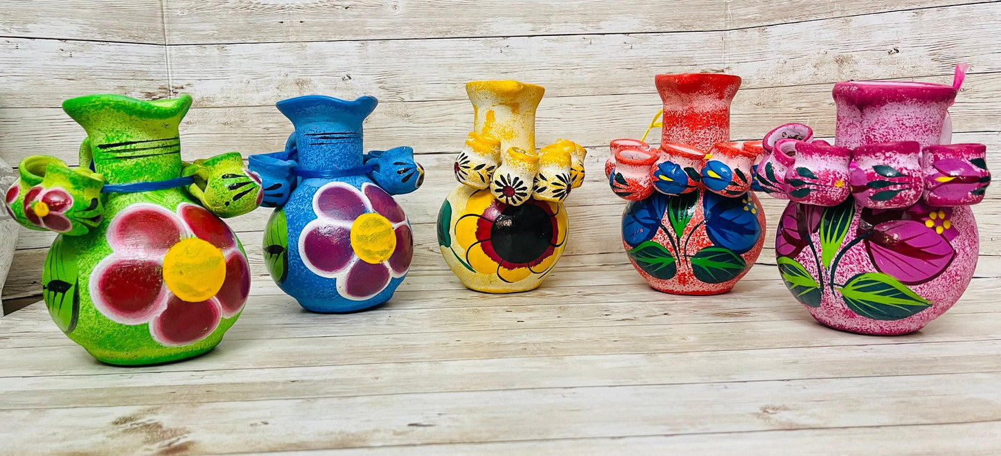 Terra Cotta Mexican Art Pottery Tequilero With 5 Mini Jarritos Licorera Artesanal Mexicana con 5 Mini Jarritos