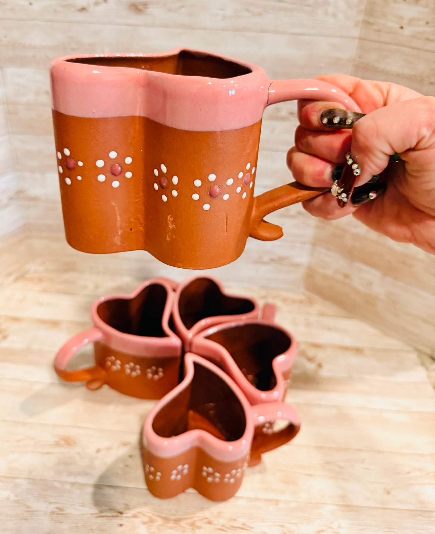 Tazas Forma Corazon de Barro Mexicano Mexican Terracota Heart Shaped Mugs
