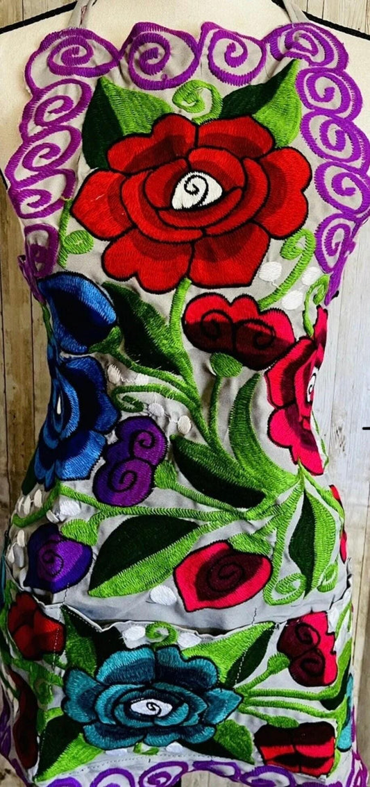 Mexican Embroidered Handmade Flower  Kitchen Apron Mandil Delantales Mexicano Bordado de Flores