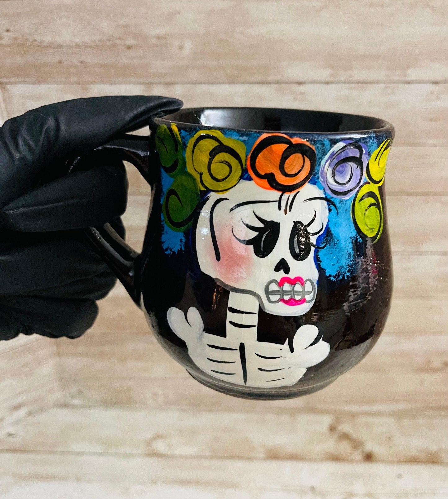 Mexican Sugar Skulls Pottery Cup Taza Mexicana de Catrina