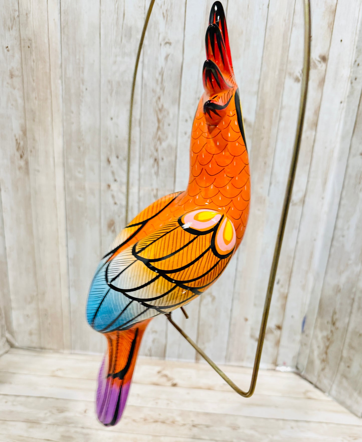 Mexican Exotic Ceramic Bird on a Perch Pajaro Mexicano de Ceramic en Aro