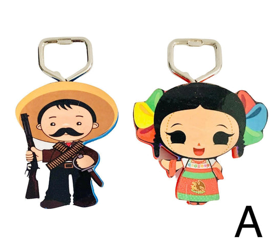 Mexican Wood Magnet Bottle Openers Lele Destapadores Imanes de Botella Muñeca Lele y Charros