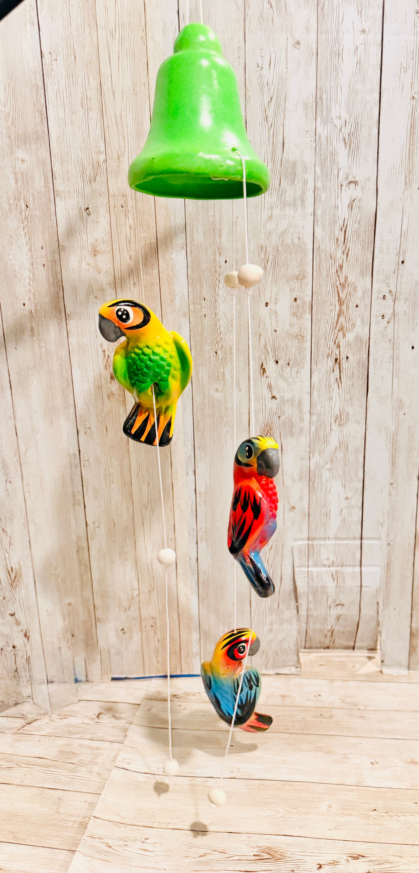 Mexican Ceramic Parrots Wind Chime Campana de Viento Mexicana de Cotorritos