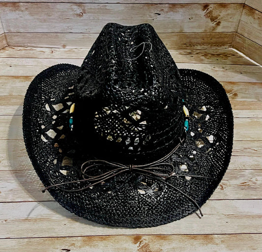 Black Cowboy Hat One Size Sombrero Negro Vaquero con Toquilla