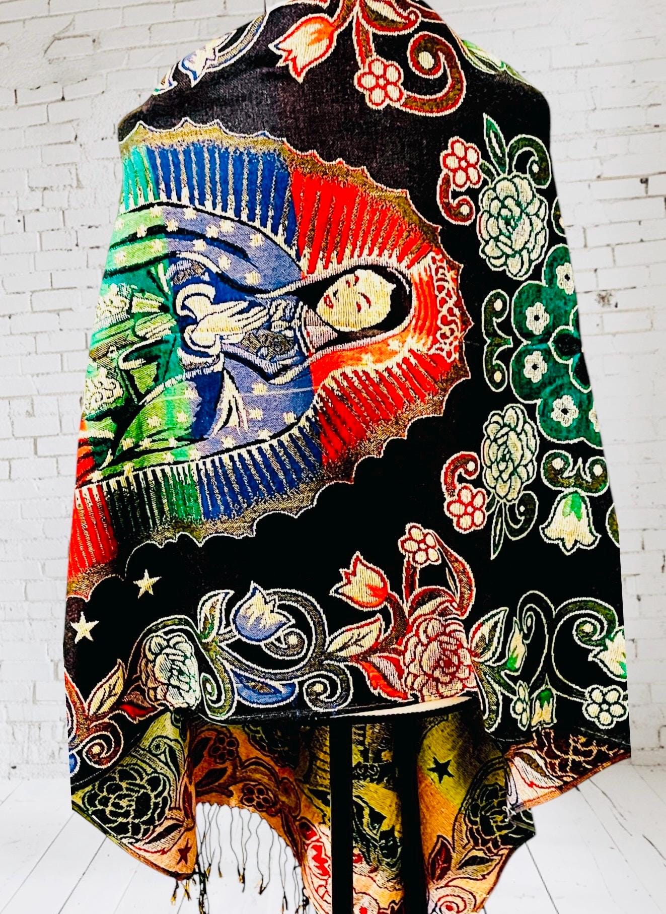 Mexican Thin Virgin Mary Mexican Shawl Pashima Reboso Wrap Reboso de La Virgen Maria Delgado