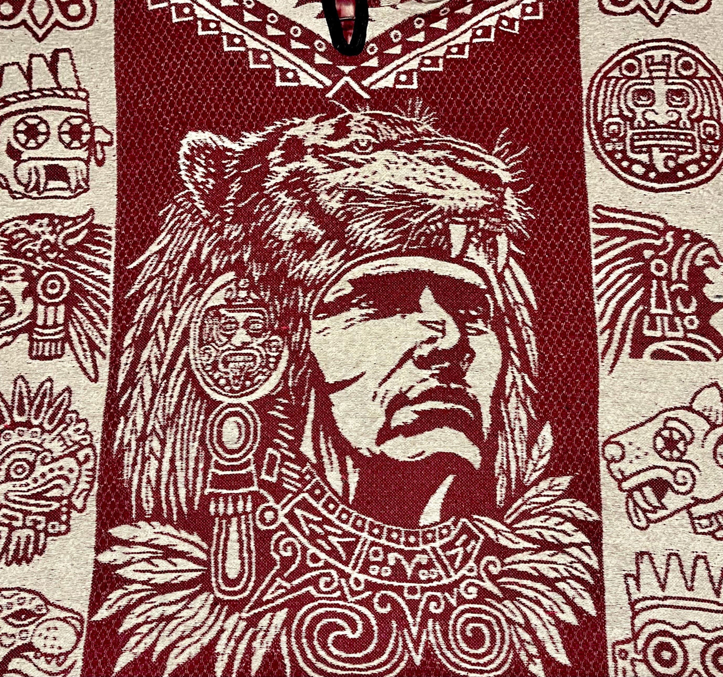 Mexican Double Sided Poncho Aztec and Jaguar Poncho Gavan Azteca con Jaguar Doble Vista