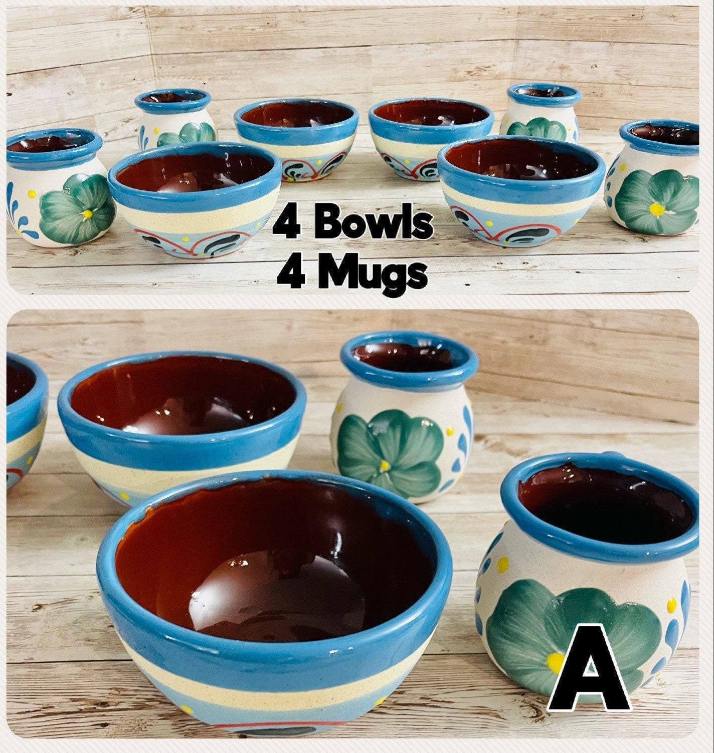 Terra Cota Mexican Clay Bowls with Mugs Platos de Barro con Tazas Engove