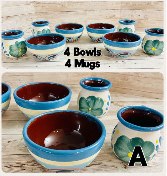 Terra Cota Mexican Clay Bowls with Mugs Platos de Barro con Tazas Engove