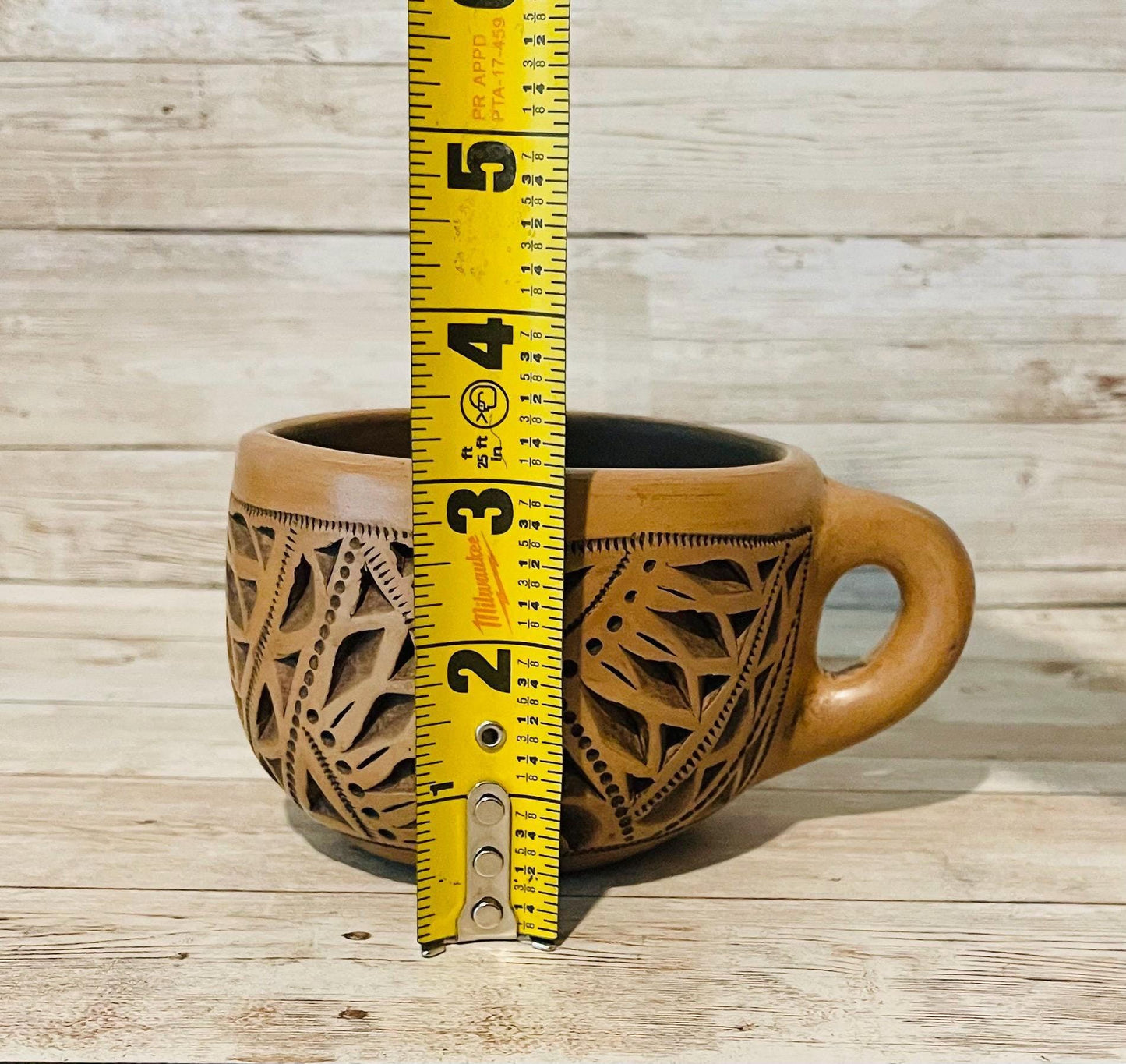 Brown Oaxacan Mexican Clay Cups Set with Plates Tazas de Barro Cafe Caladas Artesanales de de Oaxaca con 2 Platos