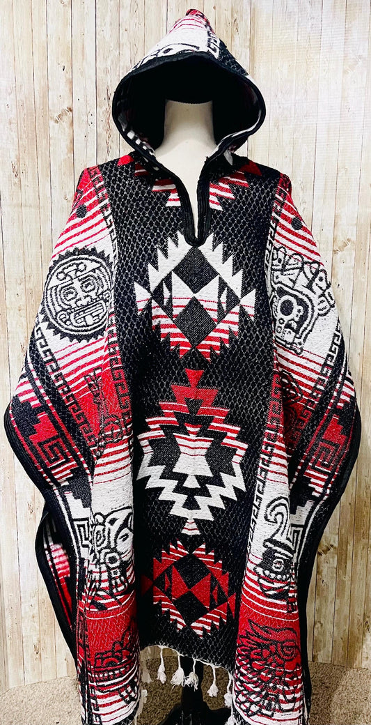 Mexican Greek Aztec Calendar Double Sided Poncho Poncho Mexicano Doble Vista Calendario Azteca Greco