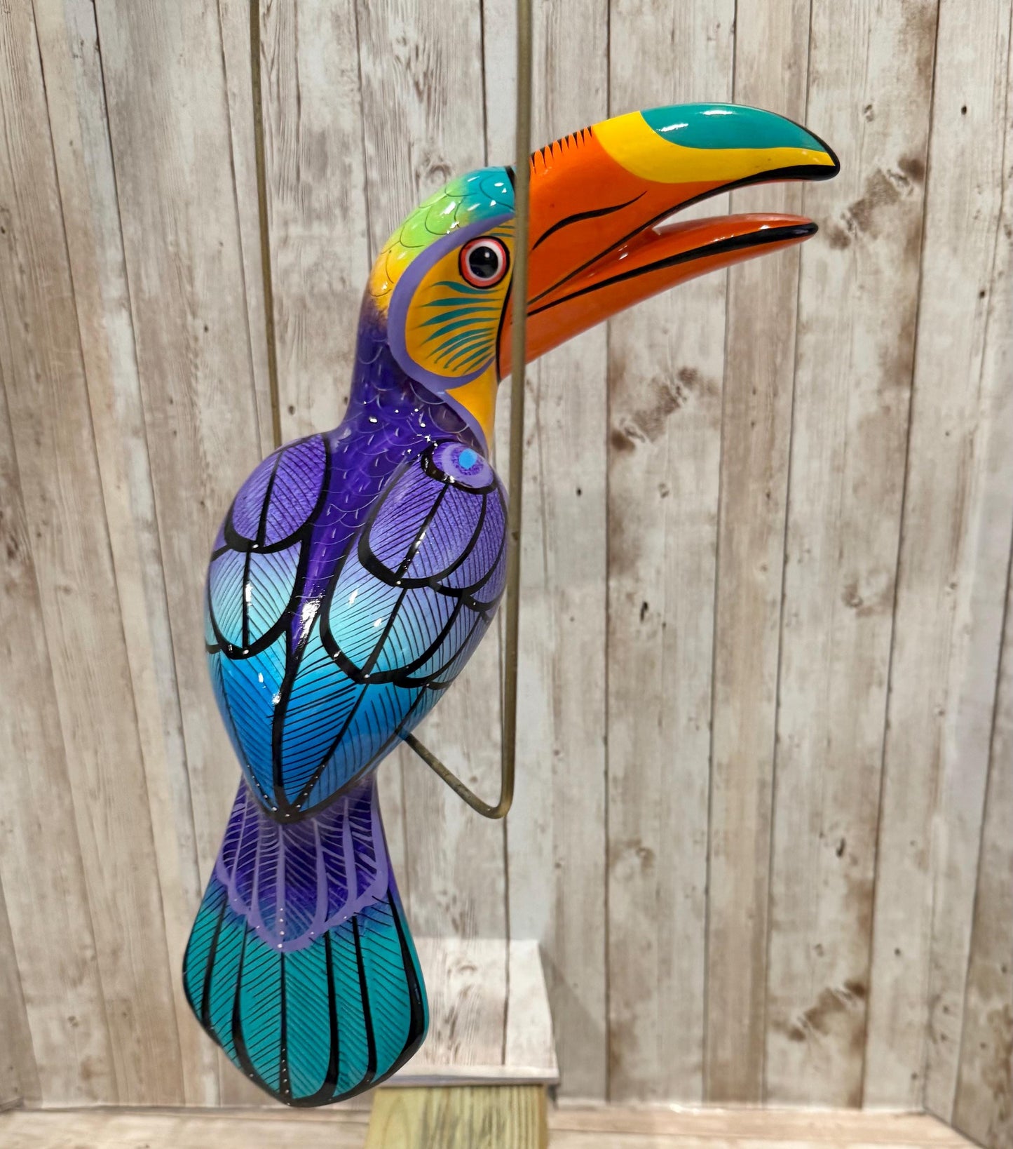 Hanging Exotic Bird in Ring Mexican Pottery Ceramic Pajaro De Cerámica