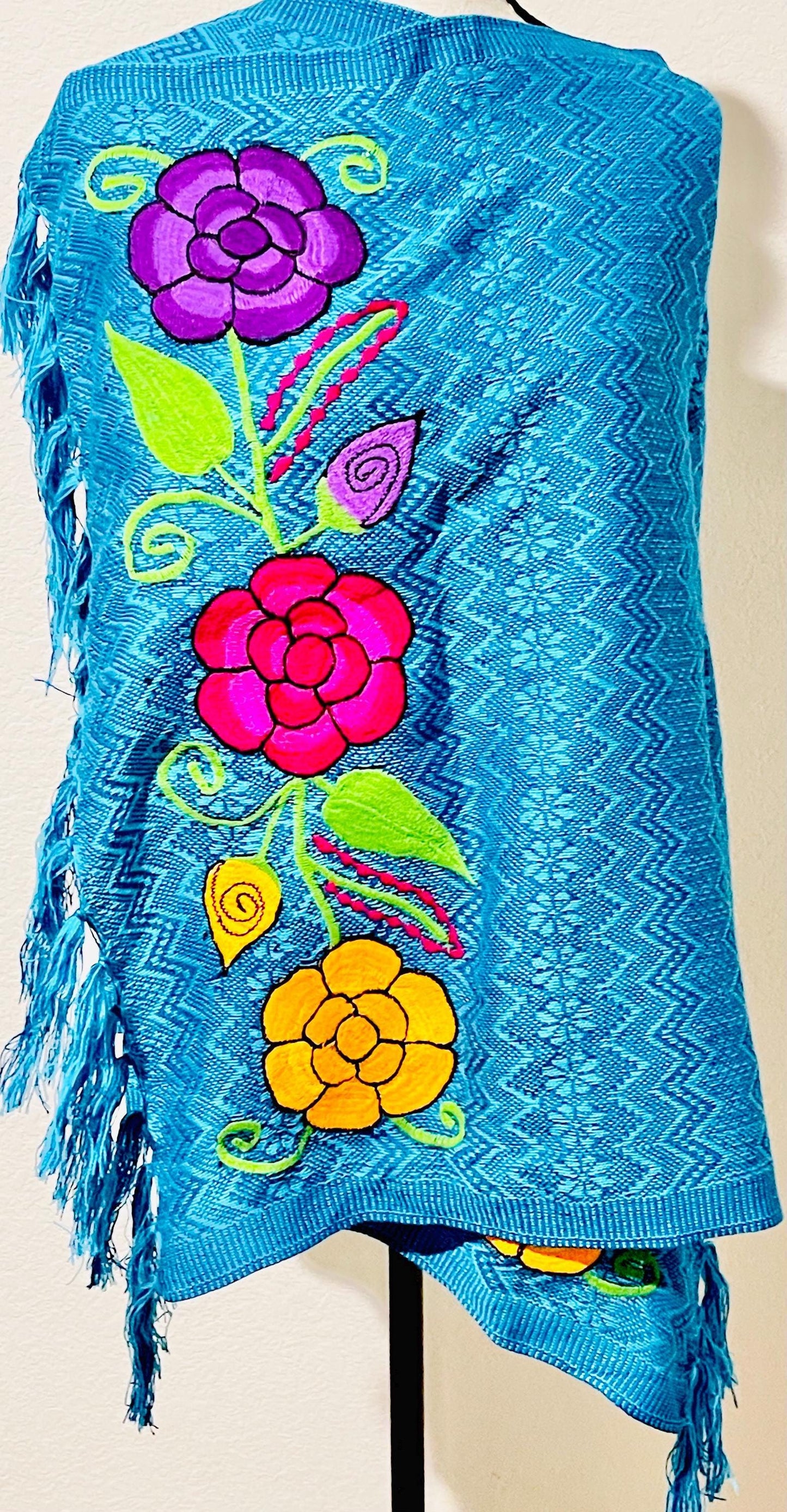 Embroidered Handmade Mexican Shawl Reboso Bordados en Telar