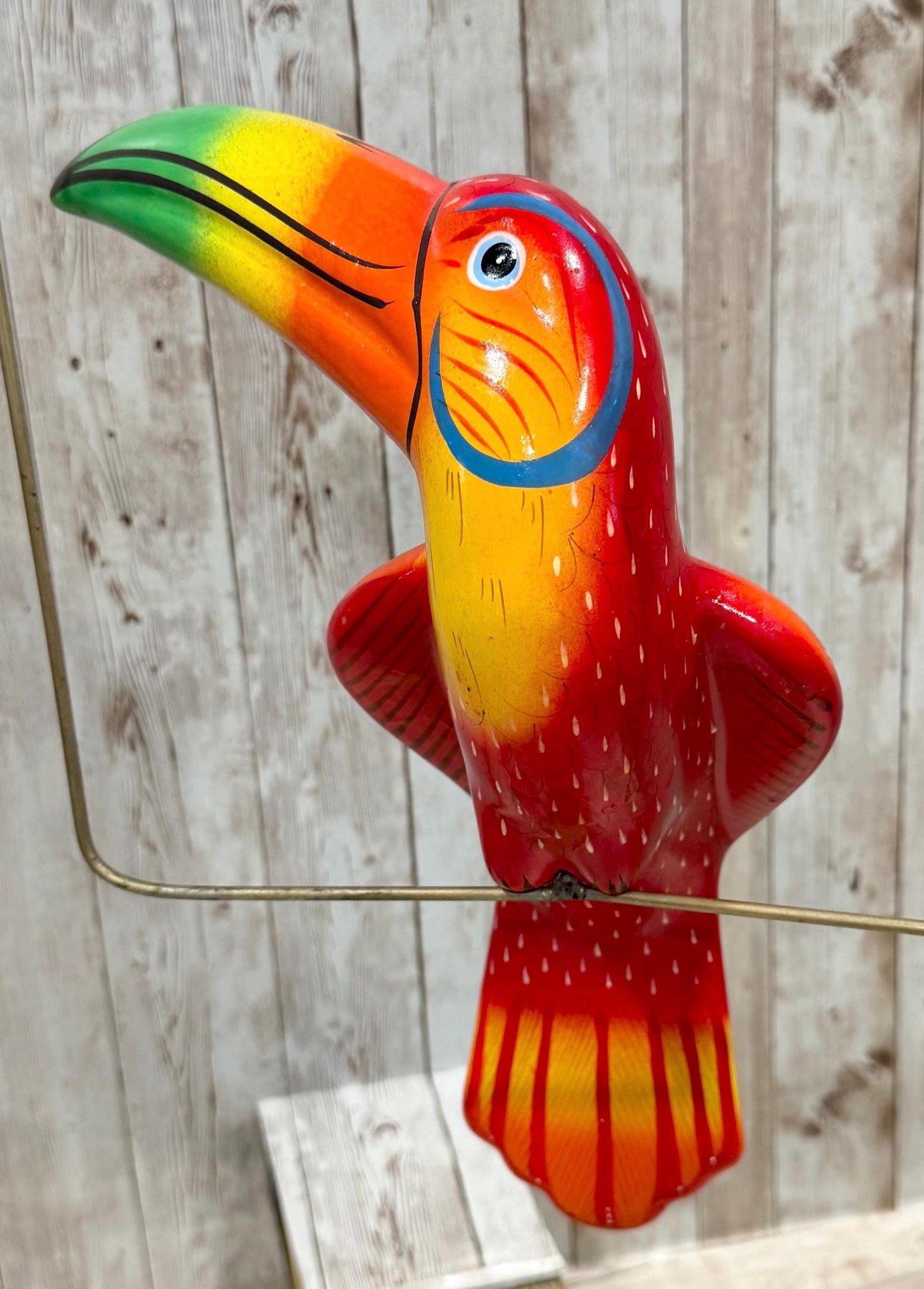 Hanging Exotic Bird in Ring Mexican Pottery Ceramic Pajaro De Cerámica